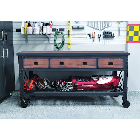 Duramax 72 In x 24 In. 3 Drawer Rolling Industrial Workbench with Wood Top 68001